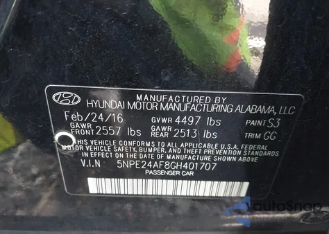 2016 Hyundai Sonata Se из США, поврежденный, VIN 5NPE24AF8GH401707